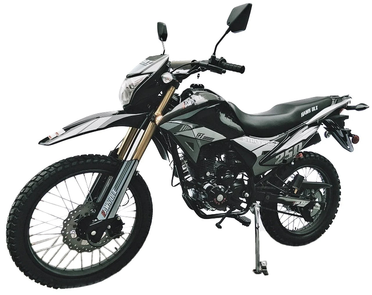 Hawk DLX 250 EFI Fuel Injection 250Cc Endure Dirtbike Motorcycle RPS Enduro Bike Hawk Deluxe 5 SPEED Dual Sports Street Bike Motorcycle (Black Color)