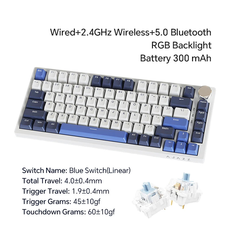 AK820 Pro Gaming Mechanical Keyboard 75% Bluetooth/ Wireless Customized Gamer Keyboard with TFT Color Screen Knob for PC