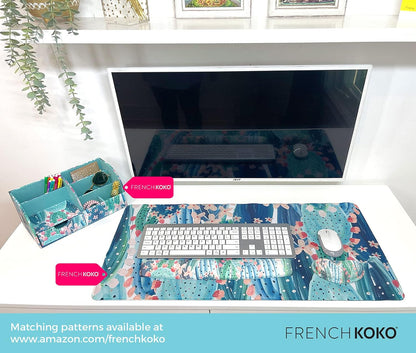 Large Mouse Pad Long Desk Mat Keyboard Pad Desktop Accessories Home School College Decor Supplies Pretty Extended Mousepad Big Office Essentials Women Girls XL Plant Pink Green Cute Cactus