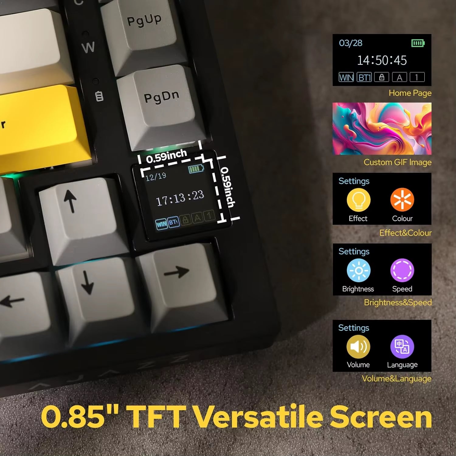 AK820 Pro Gaming Mechanical Keyboard 75% Bluetooth/ Wireless Customized Gamer Keyboard with TFT Color Screen Knob for PC