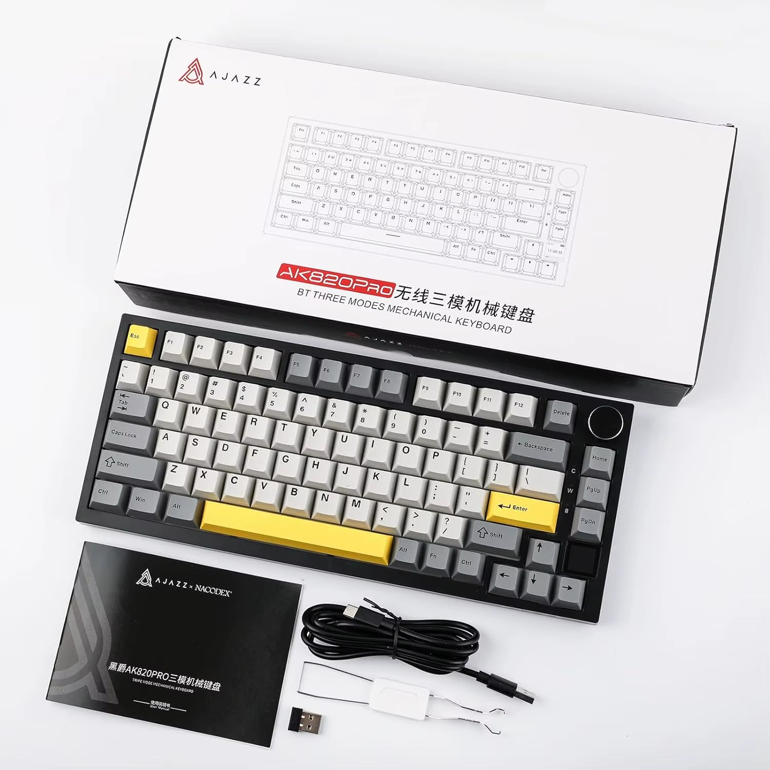 AK820 Pro Gaming Mechanical Keyboard 75% Bluetooth/ Wireless Customized Gamer Keyboard with TFT Color Screen Knob for PC
