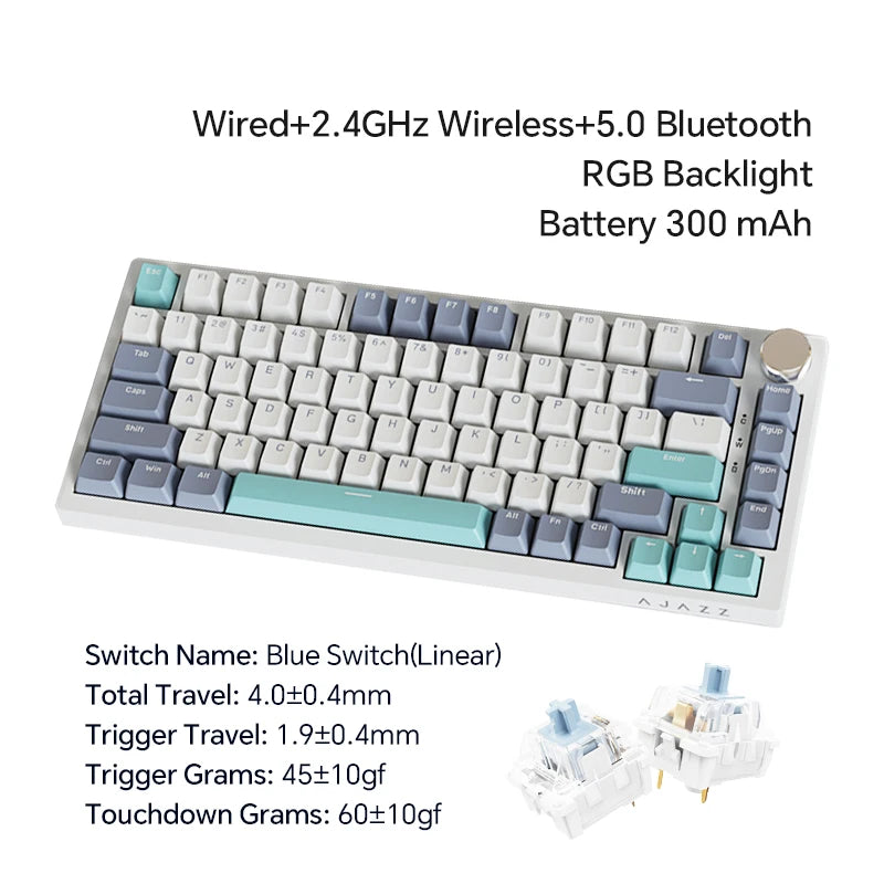 AK820 Pro Gaming Mechanical Keyboard 75% Bluetooth/ Wireless Customized Gamer Keyboard with TFT Color Screen Knob for PC