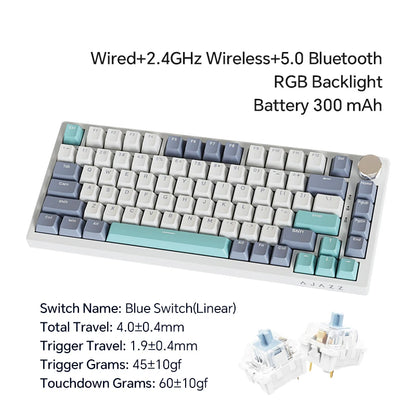 AK820 Pro Gaming Mechanical Keyboard 75% Bluetooth/ Wireless Customized Gamer Keyboard with TFT Color Screen Knob for PC